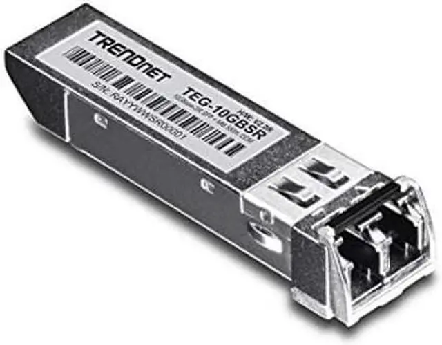 Main image of TRENDnet SFP to RJ45 10GBASE-SR SFP+ Multi Mode LC Module, TEG-10GBSR, Up to 550 m (1,804 Ft.), Hot Pluggable SFP+ Transceiver, 850nm Wavelength, Duplex LC Connector, DDM Support, Lifetime Protection