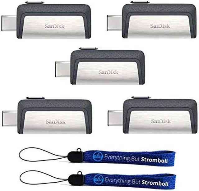 Main image of SanDisk Ultra 128GB Dual Drive USB Type-C (Five Pack Bundle) Works with Smartphones, Tablets, and Computers (SDDDC2-128G-G46) Plus (2) Everything But Stromboli (TM) Lanyard