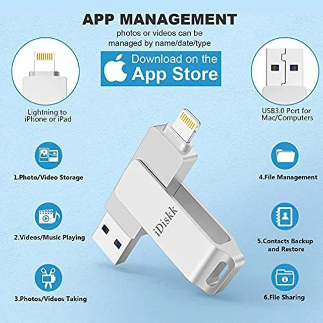 Alt view image 3 of 5 - iOS MFi Certified iDiskk 256GB Flash Drive Photo Stick Mobile for iPhone (13/12/12 pro/12 pro max/11/11 Pro/XR/X) Memory Stick iPad External Photo Storage for MacBook/Laptops/ PC Photo Stick