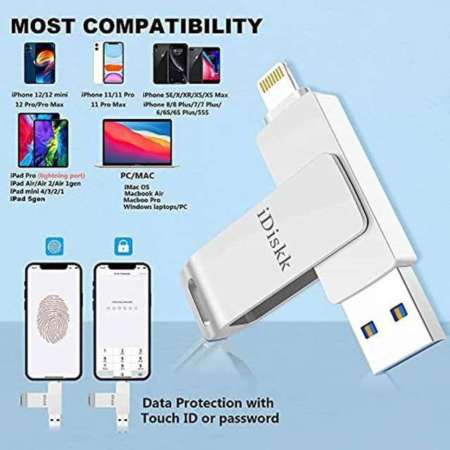 Alt view image 4 of 5 - iOS MFi Certified iDiskk 256GB Flash Drive Photo Stick Mobile for iPhone (13/12/12 pro/12 pro max/11/11 Pro/XR/X) Memory Stick iPad External Photo Storage for MacBook/Laptops/ PC Photo Stick