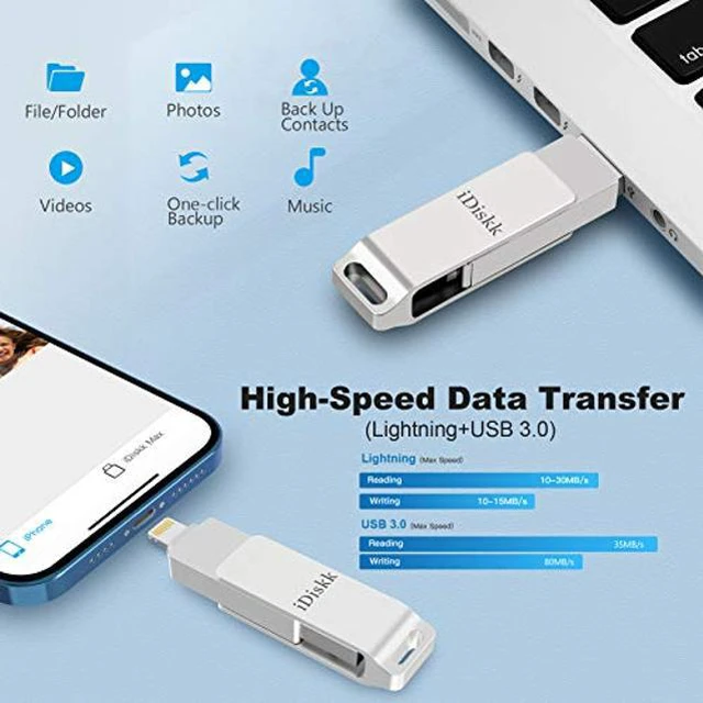 Alt view image 5 of 5 - iOS MFi Certified iDiskk 256GB Flash Drive Photo Stick Mobile for iPhone (13/12/12 pro/12 pro max/11/11 Pro/XR/X) Memory Stick iPad External Photo Storage for MacBook/Laptops/ PC Photo Stick