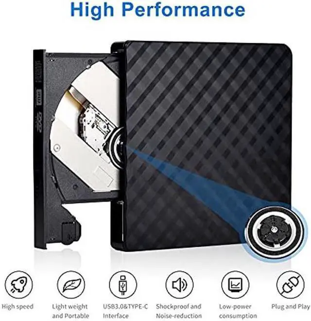 Alt view image 2 of 5 - External CD DVD Drive, USB 3.0 and Type-C Portable CD DVD +/-Rw Drive Reader, DVD/CD ROM Burner Rewriter, Slim Optical DVD Drive for Laptop, Desktop (8X, External CD DVD Drive, Black)