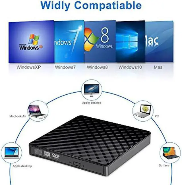 Alt view image 4 of 5 - External CD DVD Drive, USB 3.0 and Type-C Portable CD DVD +/-Rw Drive Reader, DVD/CD ROM Burner Rewriter, Slim Optical DVD Drive for Laptop, Desktop (8X, External CD DVD Drive, Black)