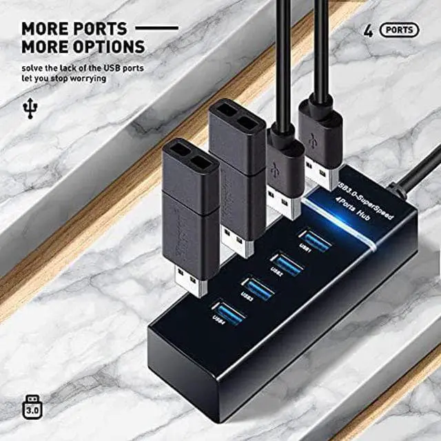 Alt view image 5 of 5 - USB Hub Split Multiport Adapter - USB 3.0 Splitter for Multiple Ports to Laptop, Multi USB A Port Expander for PS4, 4 Port USB Hub Connectors, 900mA Volt Charger, No Powered, PC Accessories&USB Dock