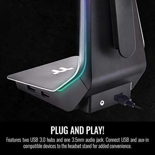 Alt view image 5 of 5 - Thermaltake Argent HS1 RGB Gaming Headset Stand with 3.5mm AUX and 2 USB Ports, Aluminum Headphone Holder Hanger Rack, sync Lighting Effects with Thermaltake TT RGB Plus Products. GEA-HS1-THSSIL-01