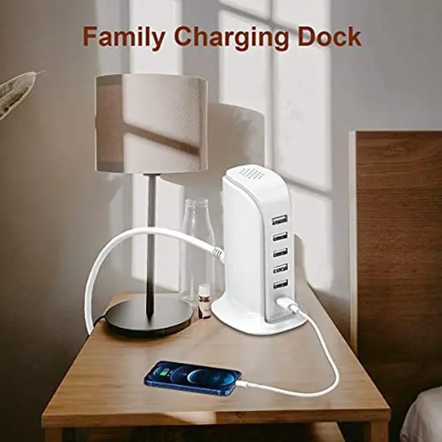 Alt view image 5 of 5 - Charging Station for Multiple Devices 40W Upoy, Wall Charger Block 5 USB Ports(Shared 6A), USB Charging Hub Smart IC, Charger Tower with Type-C 3A for iPhone iPad Tablets Smartphones, Home Office Use