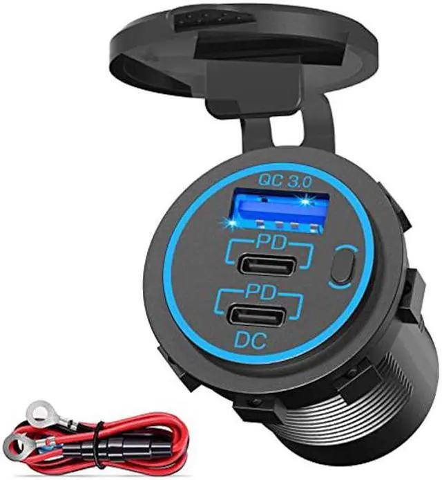 Main image of 12V USB Outlet USB C Car Charger Socket - Newest 58W Lengthened RV USB Outlet 12V Socket Dual 20W PD3.0 USB-C and 18W QC3.0 Car USB Port with Button Power Switch for Car Boat Marine RV Motorcycle