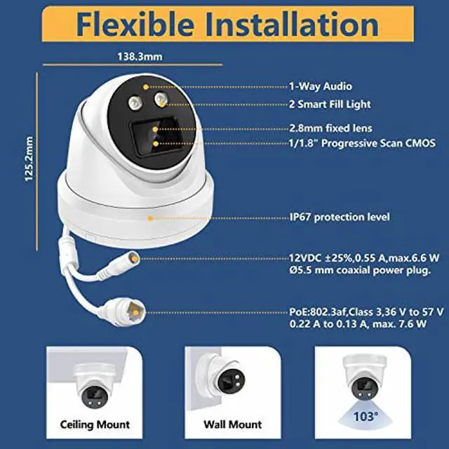 Alt view image 4 of 5 - 4MP Acusense ColorVu POE Turret IP Camera - OEM DS-2CD2347G2-LU,Outdoor Full Color Night Vision Camera with AI Human and Vehicle Detection,2.8mm Lens,Mic/Audio,MicroSD Slot,WDR,IP67 Waterproof