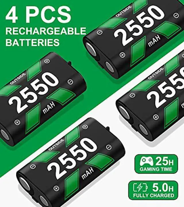 Alt view image 2 of 5 - Charger for Rechargeable Xbox One Controller Battery Pack with 4x2550mAh Batteries for Xbox Series X|S/Xbox One, Battery Charger Station for Wireless Xbox One S/Xbox One X/Xbox One Elite Controllers