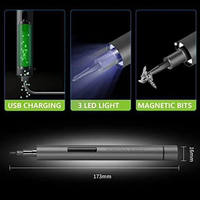 Alt view image 4 of 5 - Wowstick 1F+ 69 In 1 Mini Electric Screwdriver, Precision Screwdriver Set with 56 Magnetic Precision Bits & LED Light, Rechargeable Automatic Screwdriver for Toys, Mobile Phones, Computers