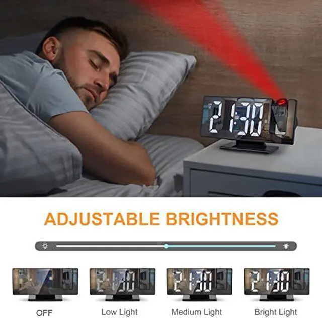 Alt view image 4 of 5 - JXTZ Digital Alarm Clock, Digital Clock for Bedroom with Large LED Screen, 180deg Projection Alarm Clock for Heavy Sleepers, USB Charging Port, Snooze, Memory Function, Brightness-Adjustable