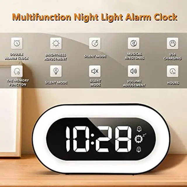 Alt view image 2 of 5 - Digital Alarm Clock for Bedrooms - LED Night Light Alarm Clock with 5 Modes, USB Rechargeable Digital Clock, Snooze Function Smart Alarm Clocks for Heavy Sleepers Adults, Kids, Teens (Black)