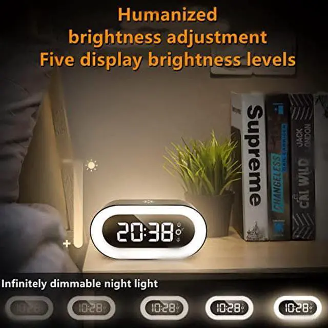 Alt view image 3 of 5 - Digital Alarm Clock for Bedrooms - LED Night Light Alarm Clock with 5 Modes, USB Rechargeable Digital Clock, Snooze Function Smart Alarm Clocks for Heavy Sleepers Adults, Kids, Teens (Black)