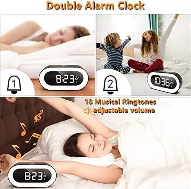 Alt view image 4 of 5 - Digital Alarm Clock for Bedrooms - LED Night Light Alarm Clock with 5 Modes, USB Rechargeable Digital Clock, Snooze Function Smart Alarm Clocks for Heavy Sleepers Adults, Kids, Teens (Black)