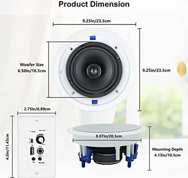 Alt view image 5 of 5 - Herdio 6.5 Inch in Ceiling Speakers 320W 2-Way Flush Mount with Bluetooth Wall Mount Amplifier Receiver Perfect for Home Theater Bathroom Living Room Kitchen Office(A Pair)