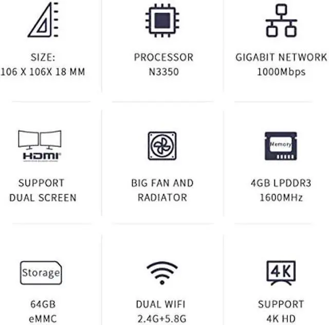 Alt view image 2 of 5 - Beelink T4 PRO Mini PC, Mini Desktop Computer with Apollo Lake N3350, 4GB LPDDR3 + 64GB EMMC, 2.4G / 5.8G WiFi, BT 4.0, 1000 Mbps LAN, Dual HDMI, Windows 10, WOL, Auto Power On
