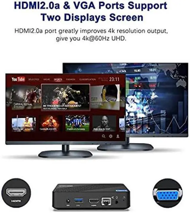 Alt view image 4 of 5 - Mini PC Celeron N4020(up to 2.8GHz), DDR4 4GB/64GB eMMC Mini PC Fanless UHD 4k@60Hz, Mini Computer Support HDMI&VGA, USB3.0, 2.4/5.8G Wi-Fi, DIY NGFF 2242 SSD