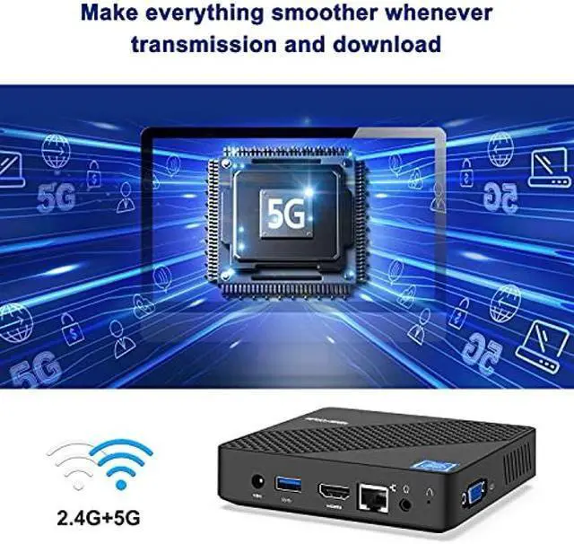 Alt view image 5 of 5 - Mini PC Celeron N4020(up to 2.8GHz), DDR4 4GB/64GB eMMC Mini PC Fanless UHD 4k@60Hz, Mini Computer Support HDMI&VGA, USB3.0, 2.4/5.8G Wi-Fi, DIY NGFF 2242 SSD