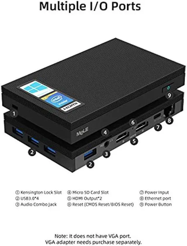 Alt view image 4 of 5 - MeLE Quieter2D Fanless Mini PC Windows 11 Pro 4GB 128GB Celeron N4020 HDMI Dual 4K Display Portable Desktop Computer Small PC 2.4G/5.0G Dual-Band WiFi BT4.2 USB3.0 Expendable Storage 4TB