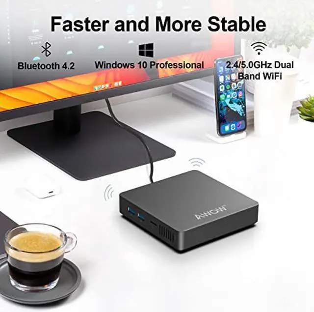 Alt view image 3 of 5 - Mini PC Windows 10 Pro, AWOW 6GB RAM 64GB Storage Mini Desktop Computers Intel N3350 Processor(Up to 2.4GHz), Micro Computer Support M.2 SATA SSD, 2.4G/5G WiFi and Bluetooth 4.2