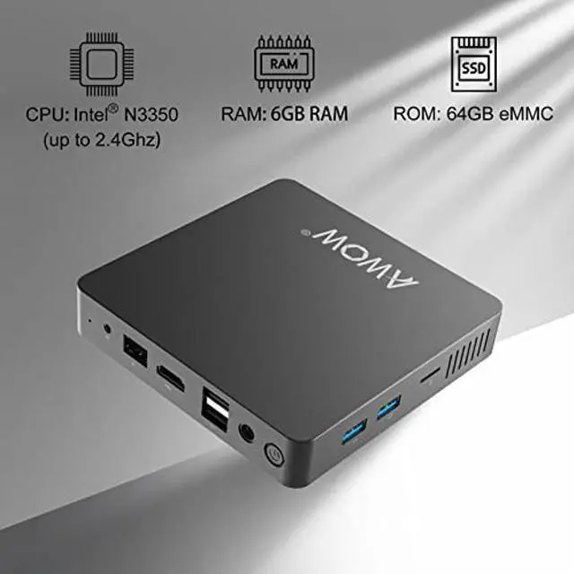 Alt view image 2 of 5 - Mini PC Windows 10 Pro, AWOW 6GB RAM 64GB Storage Mini Desktop Computers Intel N3350 Processor(Up to 2.4GHz), Micro Computer Support M.2 SATA SSD, 2.4G/5G WiFi and Bluetooth 4.2