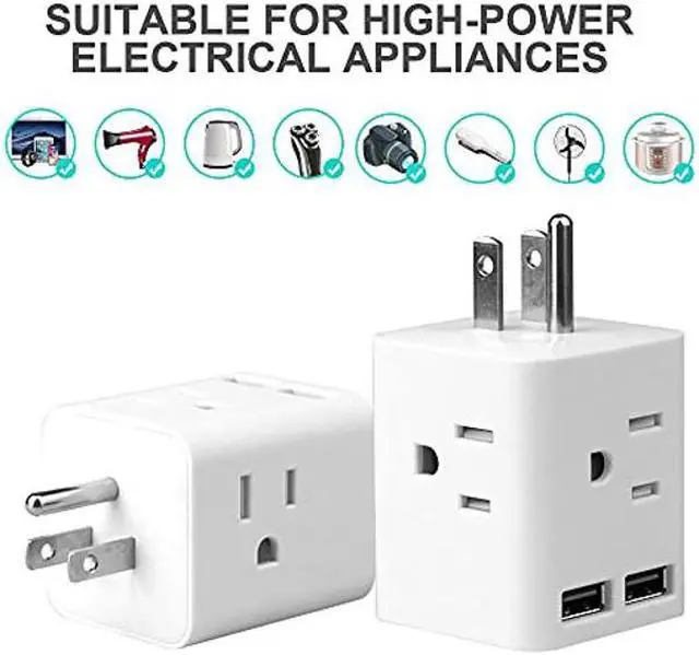 Alt view image 5 of 5 - Multi Plug Outlet Extender , Plug Adapter with 4 AC Sockets and 2 USB Ports 2.1A, Vsanstar Plug Extender, Wall Outlet Expander with 3 Prong, Power Charging Cube Expander for Home, Office, Hotel, Dorm