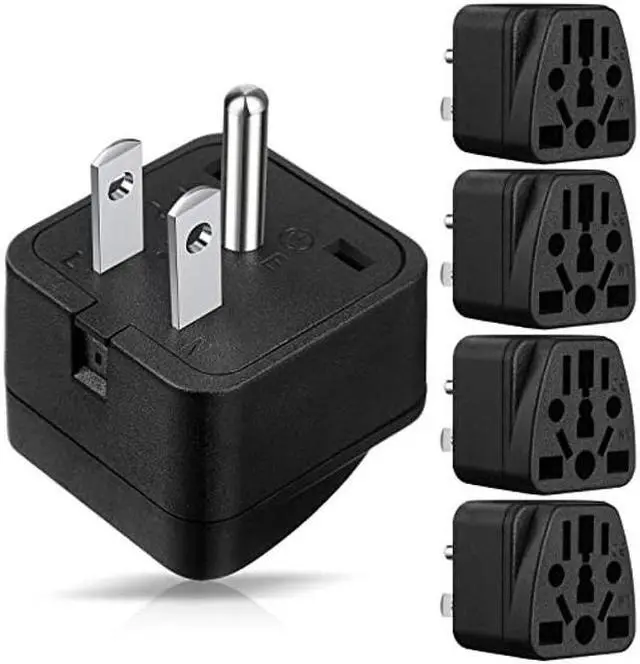 Main image of American Plug Adapter Travel USA Adapter Grounded 3 Prong Wall Plug Outlet Converter US to Chinese Power Adapter EU to US Round Adaptor Plugs Wall Power Charger Converter for Travel (Black,4 Pieces)