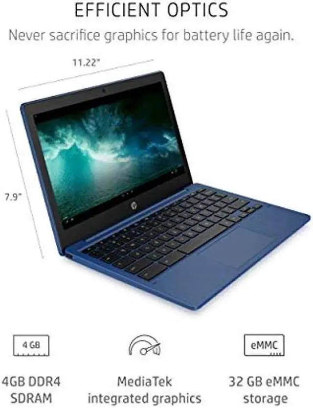 Alt view image 3 of 5 - HP Chromebook 11-inch Laptop - MediaTek - MT8183 - 4 GB RAM - 32 GB eMMC Storage - 11.6-inch HD Display - with Chrome OS(tm) - (11a-na0030nr, 2020 model, Indigo Blue)
