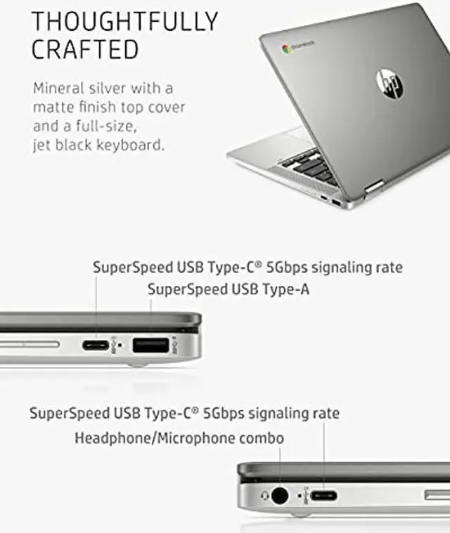 Alt view image 5 of 5 - HP Chromebook x360 14 Laptop, Intel Celeron Processor, 4 GB RAM, 32 GB eMMC, 14" HD (1366 x 768), Chrome OS, Webcam & Dual Mics, Work, Entertainment, School, Long Battery Life (14a-ca0040nr, 2021)