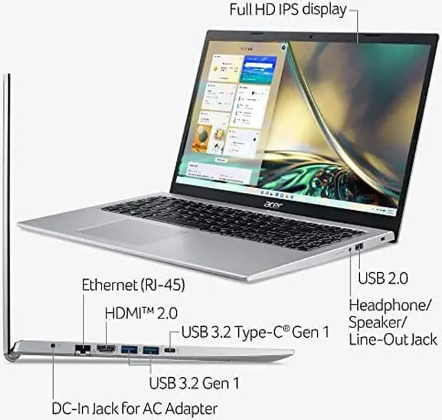 Alt view image 5 of 5 - Acer Aspire 5 A515-56-347N Slim Laptop - 15.6" Full HD IPS Display - 11th Gen Intel i3-1115G4 Dual Core Processor - 8GB DDR4 - 128GB NVMe SSD - WiFi 6 -  Alexa - Windows 11 Home in S Mode