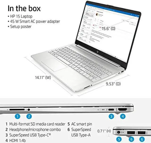 Alt view image 3 of 5 - HP 2022 Newest Laptop Computer, 15.6" HD Display, Dual Core Intel i3-1115G4 (Upto 4.1GHz,Beats i5-1030G7), 8GB RAM, 256GB SSD, HD Webcam, Bluetooth, WiFi 6, 11+ Hour Battery, Win 11 S+MarxsolCables