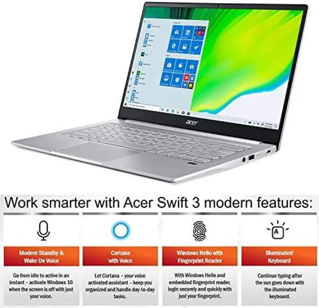 Alt view image 4 of 5 - Acer Swift 3 Thin & Light Laptop, 14" Full HD IPS, AMD Ryzen 5 4500U Hexa-Core Processor with Radeon Graphics, 8GB LPDDR4, 256GB NVMe SSD, WiFi 6, Backlit Keyboard, Fingerprint Reader, SF314-42-R7LH