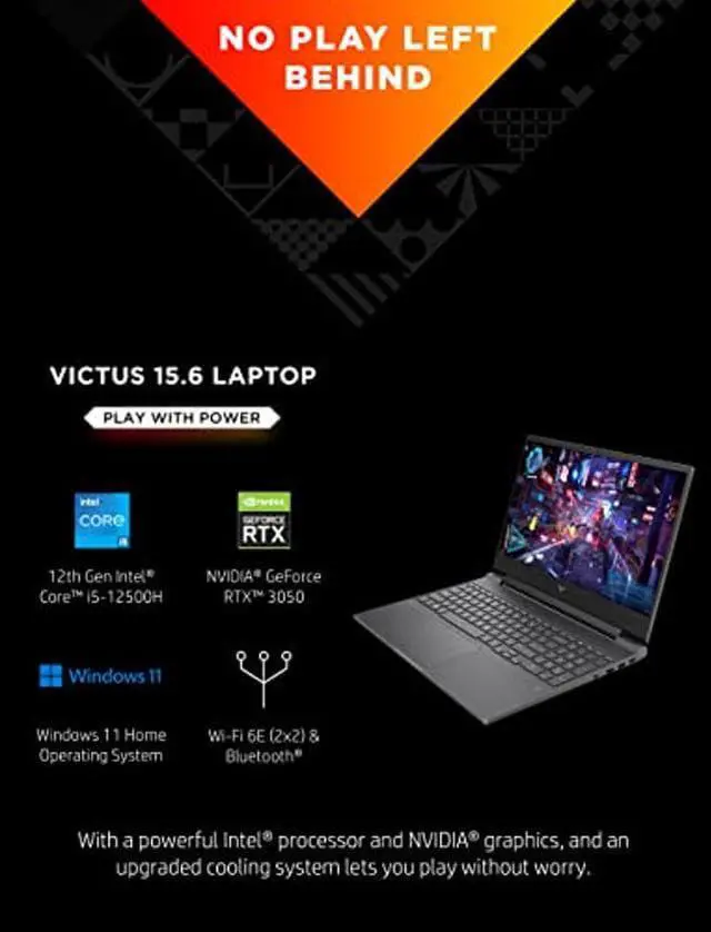 Alt view image 2 of 5 - HP Victus 15 Gaming Laptop, NVIDIA GeForce RTX 3050, 12th Gen Intel Core i5-12500H, 8 GB RAM, 512 GB SSD, Full HD Display, Windows 11 Home, Backlit Keyboard, Enhanced Thermals (15-fa0025nr, 2022)