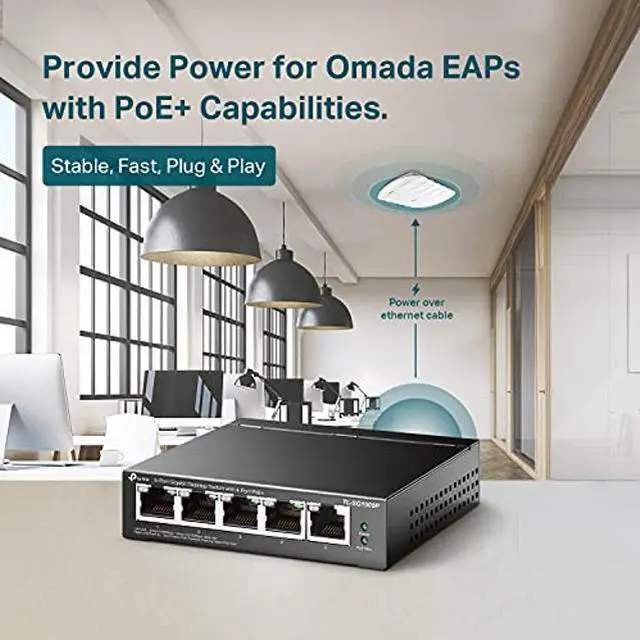 Alt view image 3 of 5 - TP-Link TL-SG1005P, 5 Port Gigabit PoE Switch, 4 PoE+ Ports @65W, Desktop, Plug & Play, Sturdy Metal w/ Shielded Ports, Fanless, QoS & IGMP Snooping,black