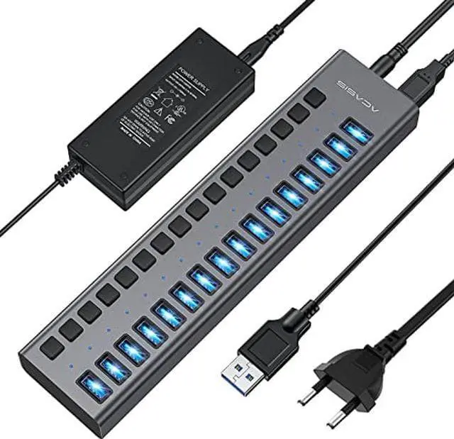 Main image of ACASIS Powered USB Hub,16 Ports USB 3.0 Data Hub, Individual On/Off Switches, 12V7.5A 90W Power Adapter, USB Hub 3.0 Splitter Extension for MacBook, Mac Pro/Mini, iMac, Surface Pro Laptop/PC