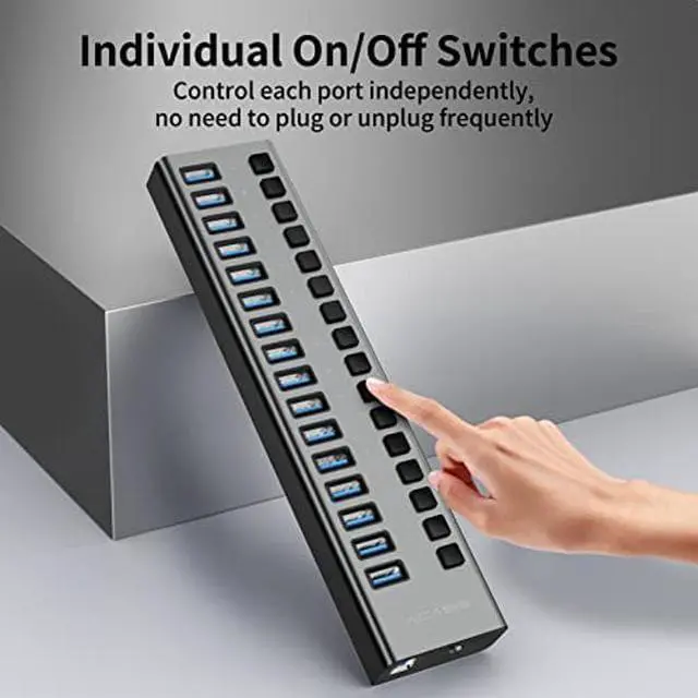 Alt view image 4 of 5 - ACASIS Powered USB Hub,16 Ports USB 3.0 Data Hub, Individual On/Off Switches, 12V7.5A 90W Power Adapter, USB Hub 3.0 Splitter Extension for MacBook, Mac Pro/Mini, iMac, Surface Pro Laptop/PC