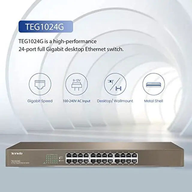 Alt view image 2 of 5 - Tenda 24-Port Unmanaged Gigabit Ethernet Switch, Ethernet Splitter(TEG1024G)|Plug & Play|Shielded Ports|Sturdy Metal|Desktop/Wall-Mount|Fanless|Limited Lifetime Protection