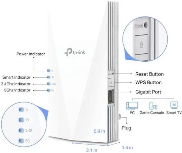 Alt view image 3 of 5 - TP-Link AX3000 WiFi 6 Range Extender Internet Booster(RE700X), Dual Band, AP Mode w/Gigabit Port, OFDMA, Beamforming, APP Setup, OneMesh Compatible