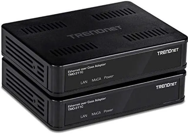Main image of TRENDnet Ethernet Over Coax Adapter,(2-Pack), Backward Compatible with MoCA 2.0, Gigabit LAN Port, Supports Net Throughput Up to 1Gbps, Supports Up to 16 Nodes on One Network, Black, TMO-311C2K