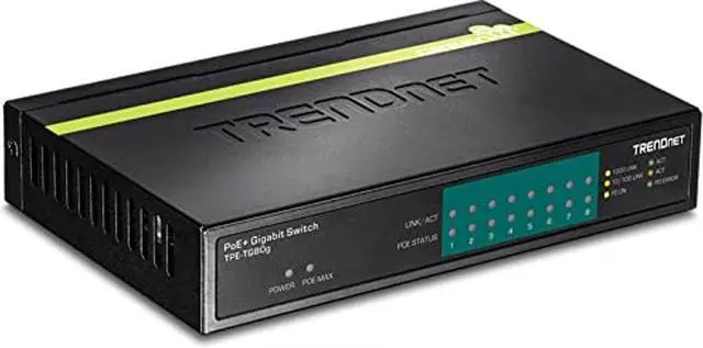 Main image of TRENDnet 8-Port Gigabit PoE+ Switch, 8 x Gigabit PoE+ Ports, 123W PoE Power Budget, 16 Gbps Switching Capacity, Desktop Switch, Ethernet Network Switch, Metal, Lifetime Protection, Black, TPE-TG80G