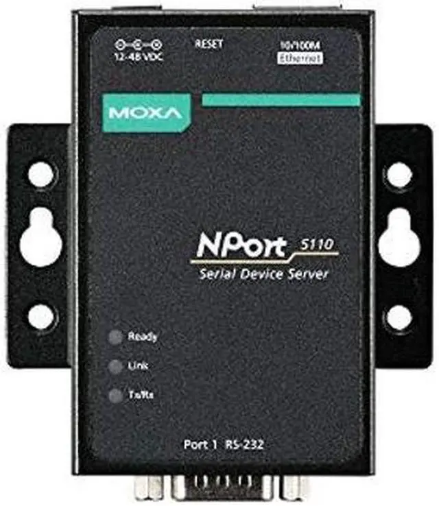Main image of MOXA NPort 5110-1 Port Serial Device Server, 10/100 Ethernet, RS232, DB9 Male