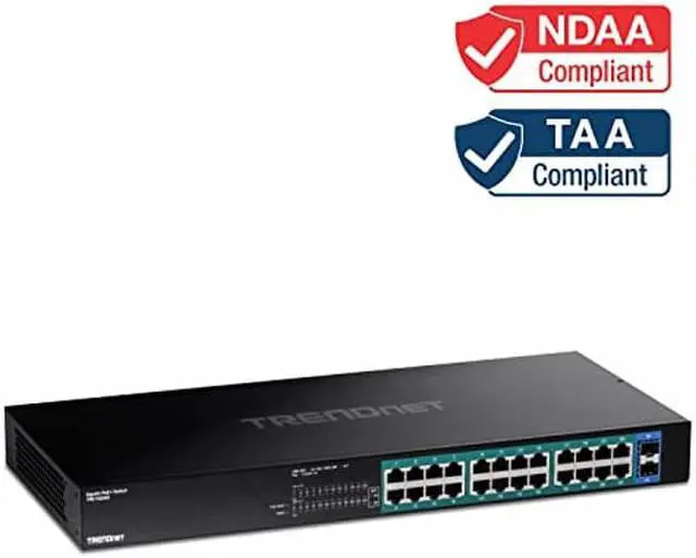 Alt view image 3 of 5 - TRENDnet 26-Port Gigabit PoE+ Switch, 24 x 30W PoE+ Ports, 2 Gigabit SFP Slots, 380W PoE Budget, 52Gbps Switching Capacity, 1U 19" Rack Mountable, Lifetime Protection, Black, TPE-TG262