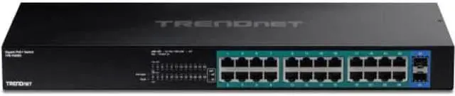 Alt view image 4 of 5 - TRENDnet 26-Port Gigabit PoE+ Switch, 24 x 30W PoE+ Ports, 2 Gigabit SFP Slots, 380W PoE Budget, 52Gbps Switching Capacity, 1U 19" Rack Mountable, Lifetime Protection, Black, TPE-TG262