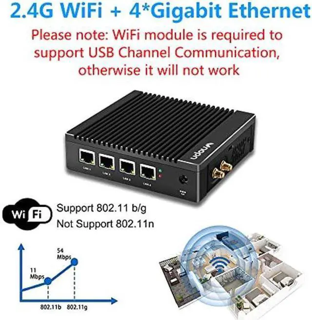Alt view image 4 of 5 - VNOPN Micro Firewall Appliance 4 Intel 2.5GbE NIC Ports Fanless Mini PC, Network Gateway Soft Router Mini Computer Intel N3700 Quad Core, Support AES-NI, 4GB DDR3, 64GB mSATA SSD
