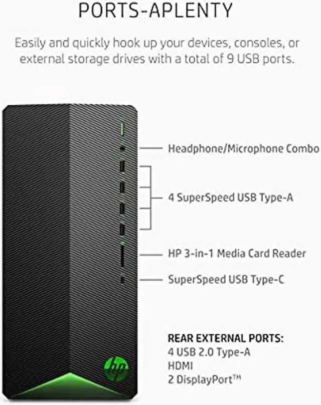 Alt view image 5 of 5 - HP Pavilion Gaming Desktop, AMD Radeon RX 5500, AMD Ryzen 3 5300G Processor, 8 GB RAM, 512 GB SSD, Windows 11 Home, 9 USB Ports, Keyboard and Mouse Combo, Pre-Built PC Tower (TG01-2022, 2022)