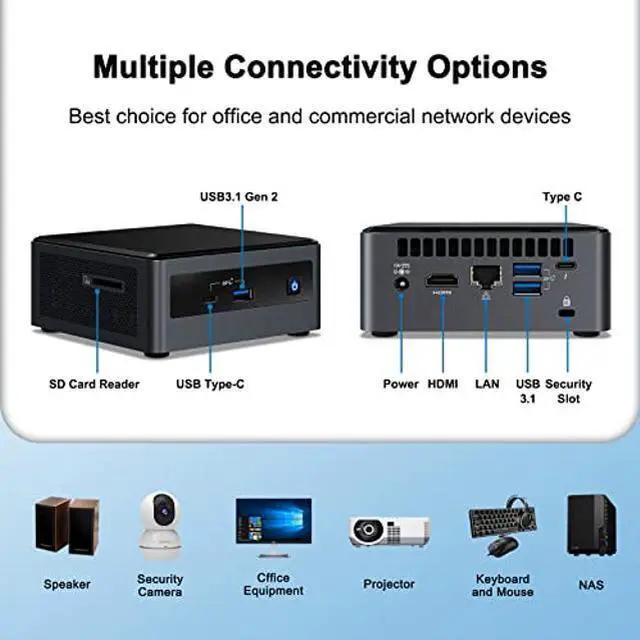 Alt view image 3 of 5 - Intel NUC, Intel NUC 10 Mini PC, Frost Canyon NUC10i5FNHN, Win10 Pro Mini Computer, Intel Core i5-10210U,Up to 4.2GHz Turbo,4 core,25W Intel UHD Graphics, WiFi6, Thunderbolt 3(8 GB RAM+256 GB SSD)