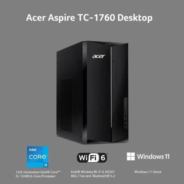 Alt view image 2 of 5 - Acer Aspire TC-1760-UA92 Desktop | 12th Gen Intel Core i5-12400 6-Core Processor | 12GB 3200MHz DDR4 | 512GB NVMe M.2 SSD | 8X DVD | Intel Wireless Wi-Fi 6 AX201 | Bluetooth 5.2 | Windows 11 Home