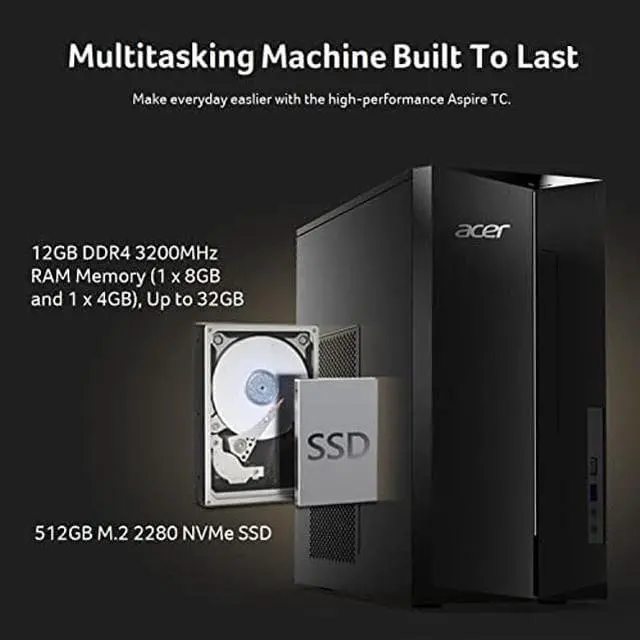 Alt view image 3 of 5 - Acer Aspire TC-1760-UA92 Desktop | 12th Gen Intel Core i5-12400 6-Core Processor | 12GB 3200MHz DDR4 | 512GB NVMe M.2 SSD | 8X DVD | Intel Wireless Wi-Fi 6 AX201 | Bluetooth 5.2 | Windows 11 Home