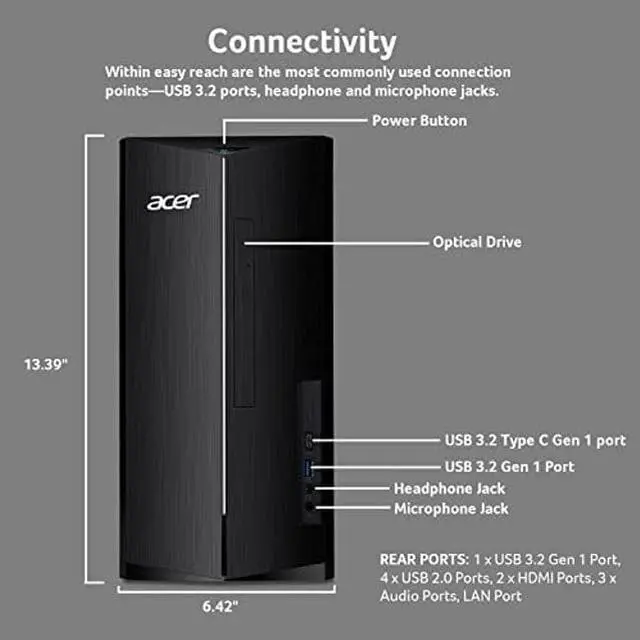 Alt view image 4 of 5 - Acer Aspire TC-1760-UA92 Desktop | 12th Gen Intel Core i5-12400 6-Core Processor | 12GB 3200MHz DDR4 | 512GB NVMe M.2 SSD | 8X DVD | Intel Wireless Wi-Fi 6 AX201 | Bluetooth 5.2 | Windows 11 Home