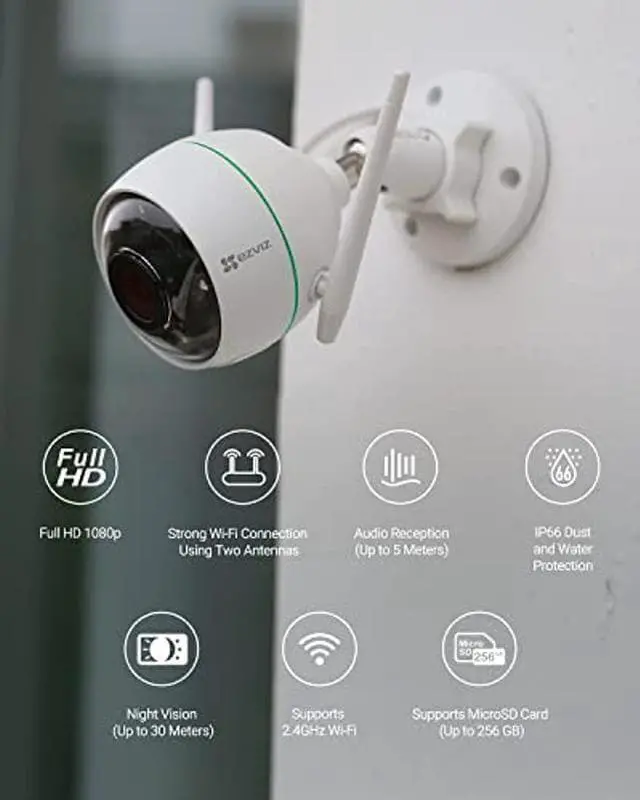 Alt view image 2 of 5 - EZVIZ Security Camera Outdoor 1080P WiFi, 100ft Night Vision, Weatherproof, Smart Motion Detection Zone, 2.4GHz WiFi Only(C3WN)